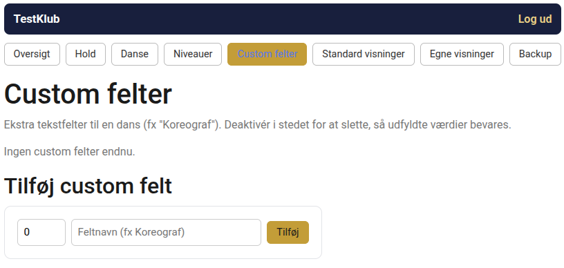 Skærmbillede 7: Custom felter-fanen